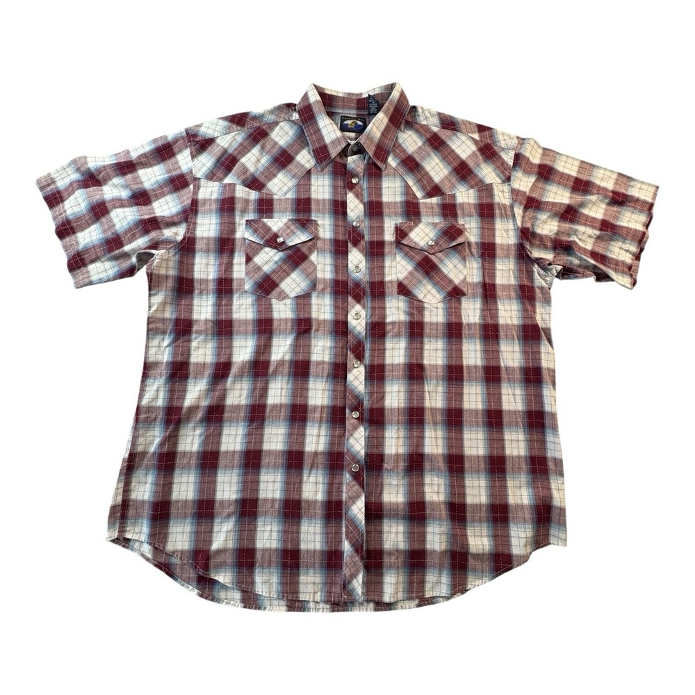Falcon Bay 3XLT Western Plaid Pearl Snap Shirt Red White‎ Blue Cowboy